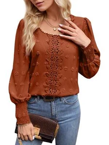Womens Casual Tops Long Sleeve Square Neck Chiffon Blouses - Picture 1 of 14