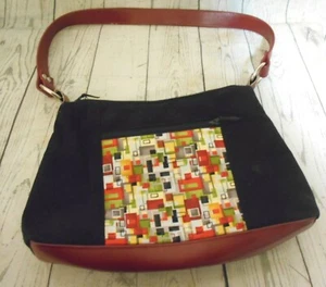 Laura Bee Designs Handmade in Seattle Black Suede Red Strap Purse Handbag - Picture 1 of 3
