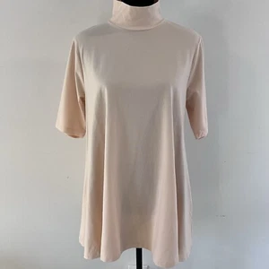 Chicos Womens Shirt 2 Large Pink Mock Turtleneck Short Sleeve Tunic Stretch - Picture 1 of 8
