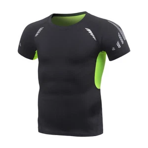Quick-Dry Running Tops Men Breathable Fitness Shirts with Elastic Sport T-Shirts - Picture 1 of 29