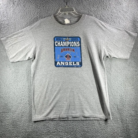 VTG Anaheim Angels Shirt Mens Large L Gray 2002 World Series Champions Logo MLB Cover