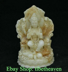 5.8" Old China Han White Jade Carving Buddhism 4 Arms Lord Shiva Goddess Statue - Picture 1 of 10