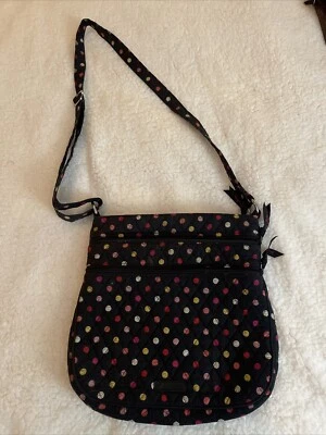 Vera Bradley Havana Polka Dots Three Zipper Crossbody Bag Purse Satchel Black  — 第 1/4 张图片