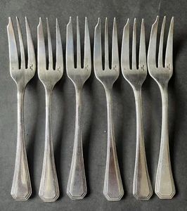 FRENCH ART DECO CHRISTOFLE AMERICA LUC LANEL SET CAKE / PASTRY FORKS - Picture 1 of 9