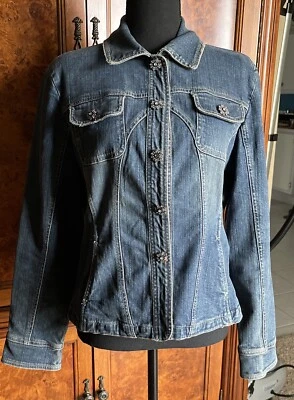 Chaqueta vaquera informal Live a Little manga larga para mujer talla mediana botones con joyas Foto 1 de 4