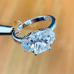 14K WHITE GOLD CUSHION MOISSANITE AND HALF MOON ENGAGEMENT RING THREE STONE 3.20 - Picture 1 of 6