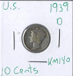 Moneda Estados Unidos 10 Céntimos (Mercurio) 1939 D KM140, plata - Imagen 1 de 4