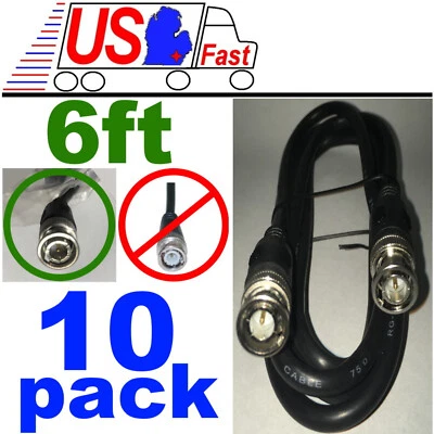 PARTS PARADISE Lot10x/pk/pcs 6ft/feet/foot HD-SDI RG59 Video Cable D BNC Male~M 75ohm Cord/Wire