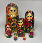 Vintage Russian Matryoshka Wood Hand Painted Nesting Dolls • Set Of 7 • 1989
