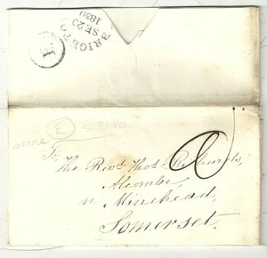 1839 BRIGHTON SUB PO 'E' IN CIRCLE JAMES RICHARDS LETTER TO REV THOS RICHARDS - Picture 1 of 2
