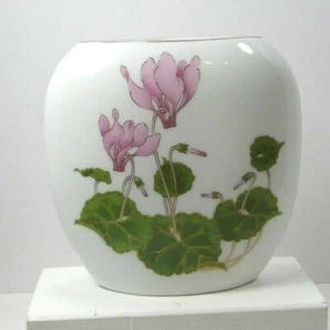 Jarrón Sobre Otagiri Rosa Color Rosa Flores Ciclamen Años 70 Japón Borde Dorado - Imagen 1 de 12