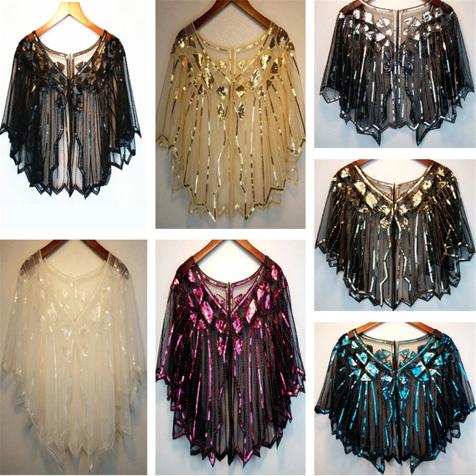 Vintage Gold Ladies 1920s Shawl Wraps Sequin Evening Cape Bridal Bolero Flapper - Image 1 of 4
