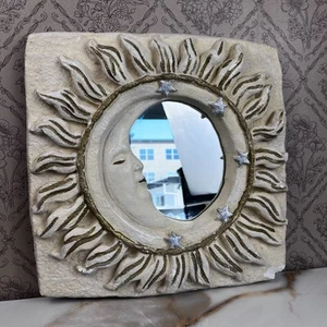 Espejo Celestial Estrellas Luna Sol 14"x14" Sunburst Decoración Pared Cósmica - Imagen 1 de 10