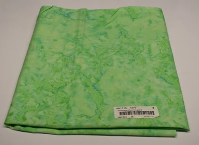 Batik fabric piece PLUMAGE HUMMINGBIRD lime green blue mottled 3/4 YARD X 43" - Image 1 of 2