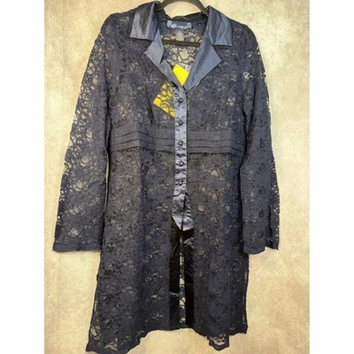 Chaqueta plumero Susan Graver de encaje y satén azul marino con botones delanteros para mujer talla M nueva con etiquetas Foto 1 de 4