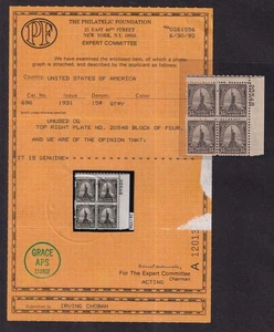 1931 Statue of Liberty Sc 696 gray 15c MNH, full OG with PF certificate (E9 - Picture 1 of 2