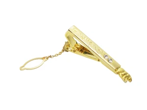 Barra Clip Corbata Tono Dorado Oso Pardo Grabado Transparente Estrás Uso Formal - Imagen 1 de 3