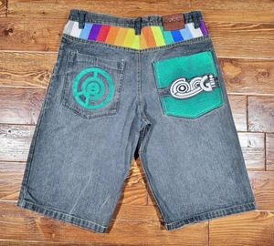 Vintage Y2K Coogi Blue Jean Shorts Sz 36 Denim Embroidered Baggy Hip Hop Jorts - Picture 1 of 8