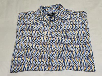 Jhane Barnes Abstract Geometric 100% Silk Button-Up Short Sleeve Shirt SZ 2XL  - Image 1 of 4