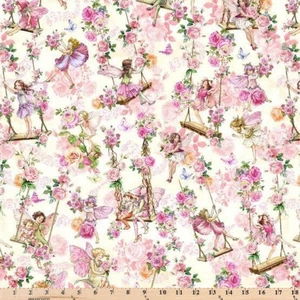 Canzoni Primaverili Fiore Fate Crema Giardino Altalene DC12244 Tessuto da Mezzo Iarda - Foto 1 di 2