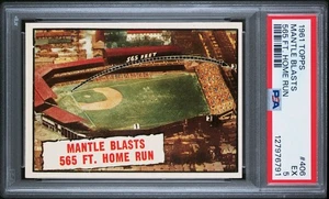 1961 TOPPS 406 MICKEY MANTLE BLASTS 565 FT. HOME RUN PSA 5 127976791 - Picture 1 of 2