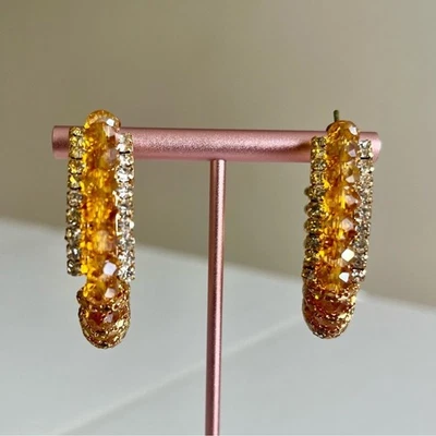 Brincos de argola de cristal âmbar declaração de strass tom dourado joias brilhantes - Imagem 1 de 4