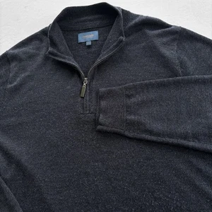 Fairlane Men’s XL 100% Merino Wool Quarter Zip Sweater Charcoal Gray Italy - Picture 1 of 11