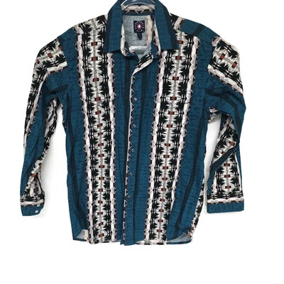 Panhandle Slim Rockabilly Western Shirt Aztec Cowboy Pearl Snaps Indian Print - Image 1 of 4