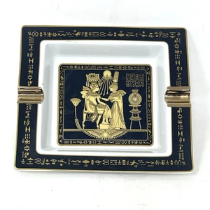 Vintage Fathi Mahmoud Egyptian Ashtray Black Gold Ceramic Pharaoh Trinket Dish - Picture 1 of 20