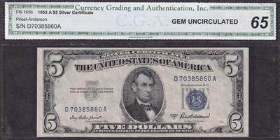 $5 1953A Silver Certificate (D-A Block) Fr.1656 - CGA MS65 - Image 1 of 2