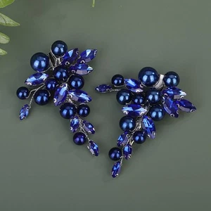 2pcs Blue Pearl Hair Barrette Bridal Rhinestone Hair Clips for Bride Wedding ... - Picture 1 of 5