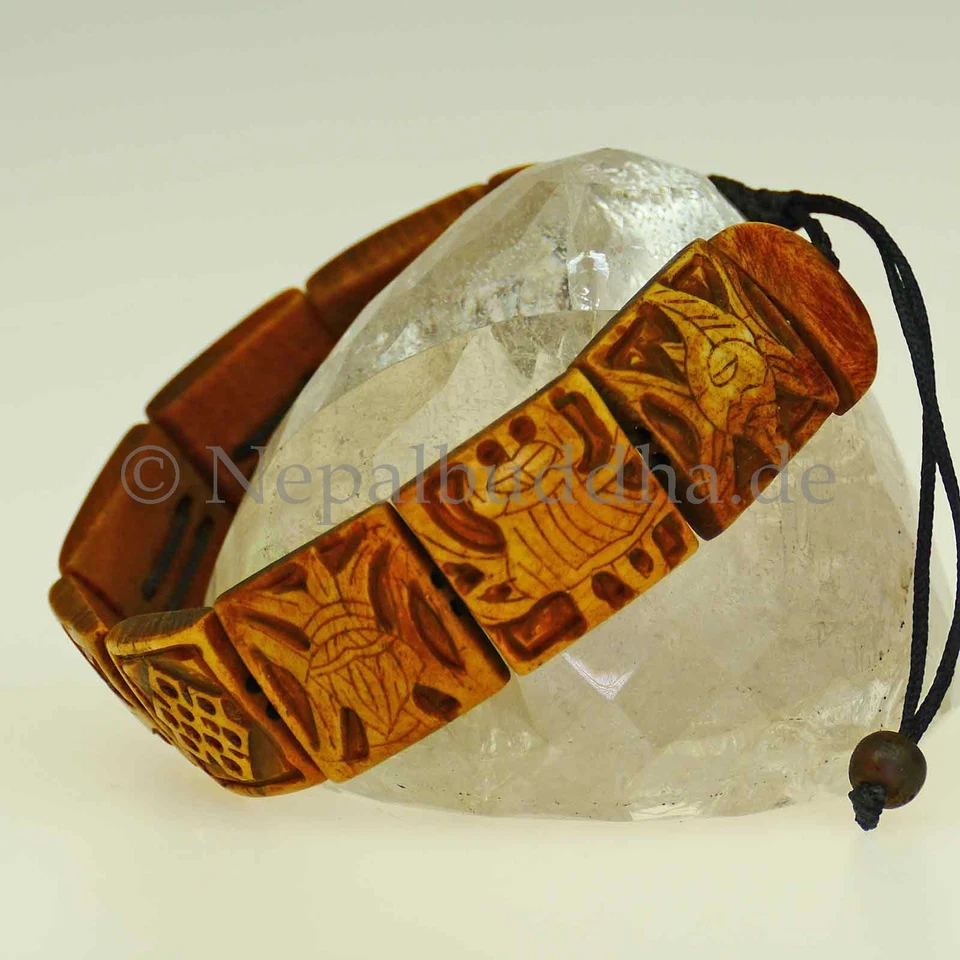 Bracciale Nepal Marrone Uomo Simboli Buddisti Mantra Regolabile Regalo s32 - Immagine 1 di 1