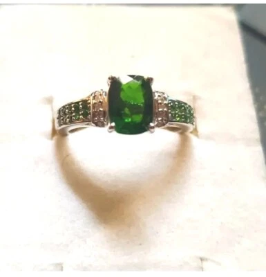Chrome Diopside Zircon Solitaire Ring In Rhodium Over Sterling Silver - Image 1 of 4