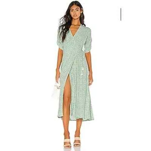 FAITHFULL THE BRAND NWOT Chiara Midi Dress in Kaia Foral Size 2 Boho Green - Picture 1 of 7