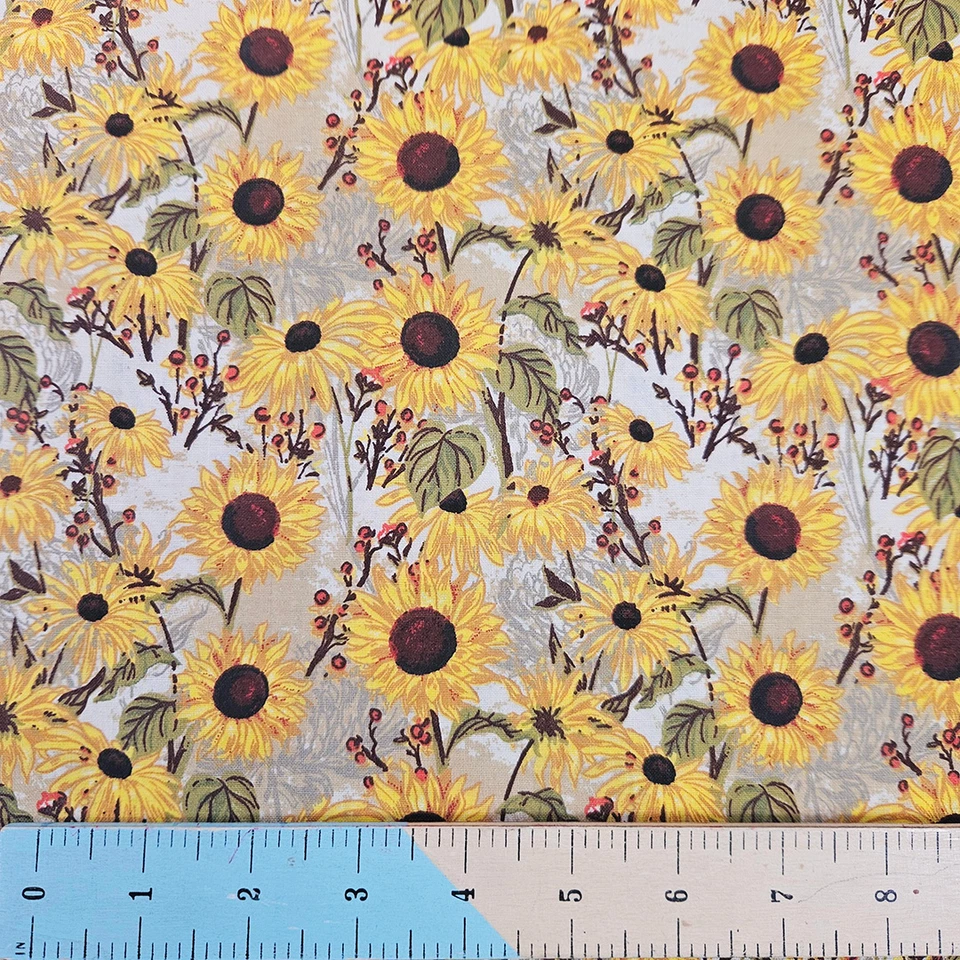 Crafts Fabrics 100% Cotton Sunflowers Cream Cotton Fabric 110cm Wide Fabric - Image 1 of 1