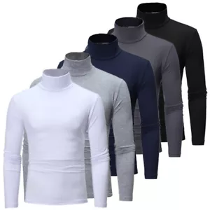 Mens Mock Turtleneck T-Shirt Solid Long Sleeve Pullover Basic Undershirt Tops ✔ - Picture 1 of 27