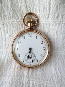 ANTIQUE MENS, DENISON GOLD PLATED CASED, MASONIC POCKET WATCH, RUNNING, 102gs - Picture 1 of 10