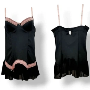 Sophie b. Black Babydoll Camisole Chemise with Pink Lace Trim Size Large - Picture 1 of 10