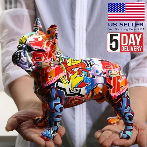Colorful French Bulldog Sculpture Statue Figure Art Morden Home Graffiti Decor Cover