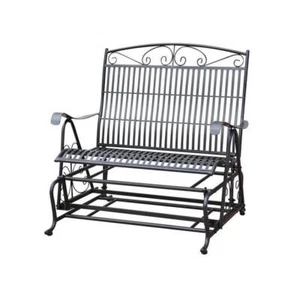 Pemberly Row Iron Patio Glider Loveseat in Black - Picture 1 of 4
