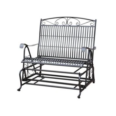 Pemberly Row Iron Patio Glider Loveseat in Black Foto 1 de 4