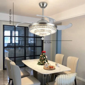 42" Modern LED Chandelier Retractable Blade Ceiling Fan Light &Remote Control - Picture 1 of 12