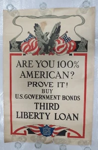 Póster original vintage de la Primera Guerra Mundial Are You 100 % estadounidense - Demuéstralo Tercera Libertad 1918 - Imagen 1 de 16