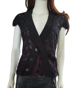 BeBe Crochet Encaje Cuello en V Snap Envoltura Peplem Gorra Manga Negro Informal Formal Top Med - Imagen 1 de 11