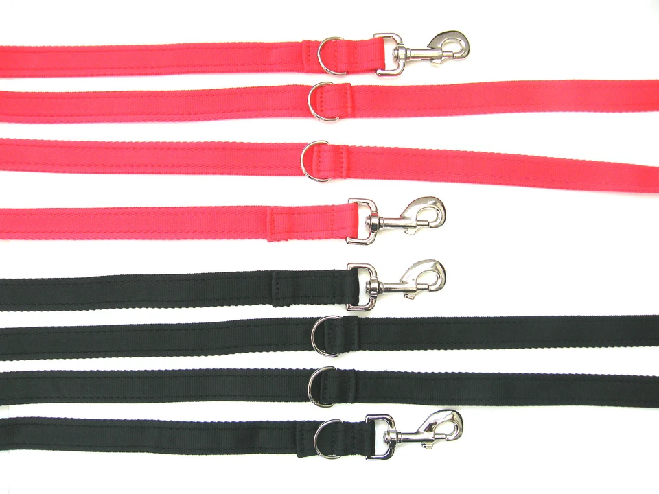 Police Style Dog Training Lead Double Ended 8ft Leash Adjustable 25mm Black Red - Image 1 of 4