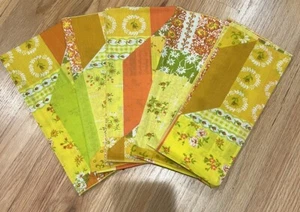 Vintage Stoffservietten Textol gelb orange grün Blumenmuster 5er Set - Bild 1 von 3