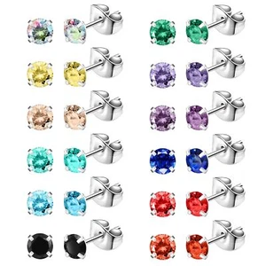 1 Pair 20G Stainless Steel Stud Earrings CZ Ear Studs Cartilage Piercing Jewelry - Picture 1 of 33