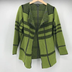 Cardigan donna collezione VEX grande verde nero a quadri cascata aperto davanti maglia - Foto 1 di 7