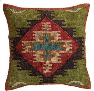 18x18 Vintage Indian Cushion Cover Throw Indian Wool Jute Handmade Kilim Pillow - Picture 1 of 4