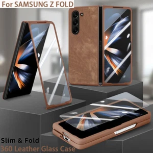 For Samsung Galaxy Z Fold 5 4 3 Shockproof Tempered Glass Leather Case Cover - Picture 1 of 14
